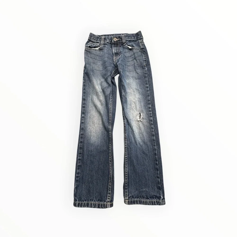 Free Planet Jeans Boys Size‎ 8 Blue Straight Leg Adjustable Waist Distressed